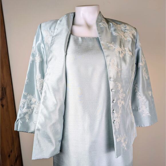 Jessica Howard Ice Blue 2Pc Maxi Asian Styled Embroidered Dress Size 12 Petite - Picture 3 of 11